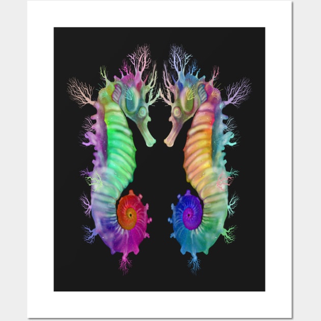 Colorful Rainbow Ocean Seahorse Design Wall Art by starchildsdesigns